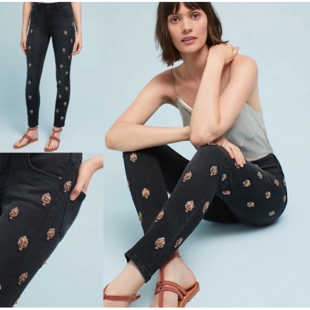 Anthropologie | Pilcro and the Letterpress High-Rise Embellished Skinny Jeans